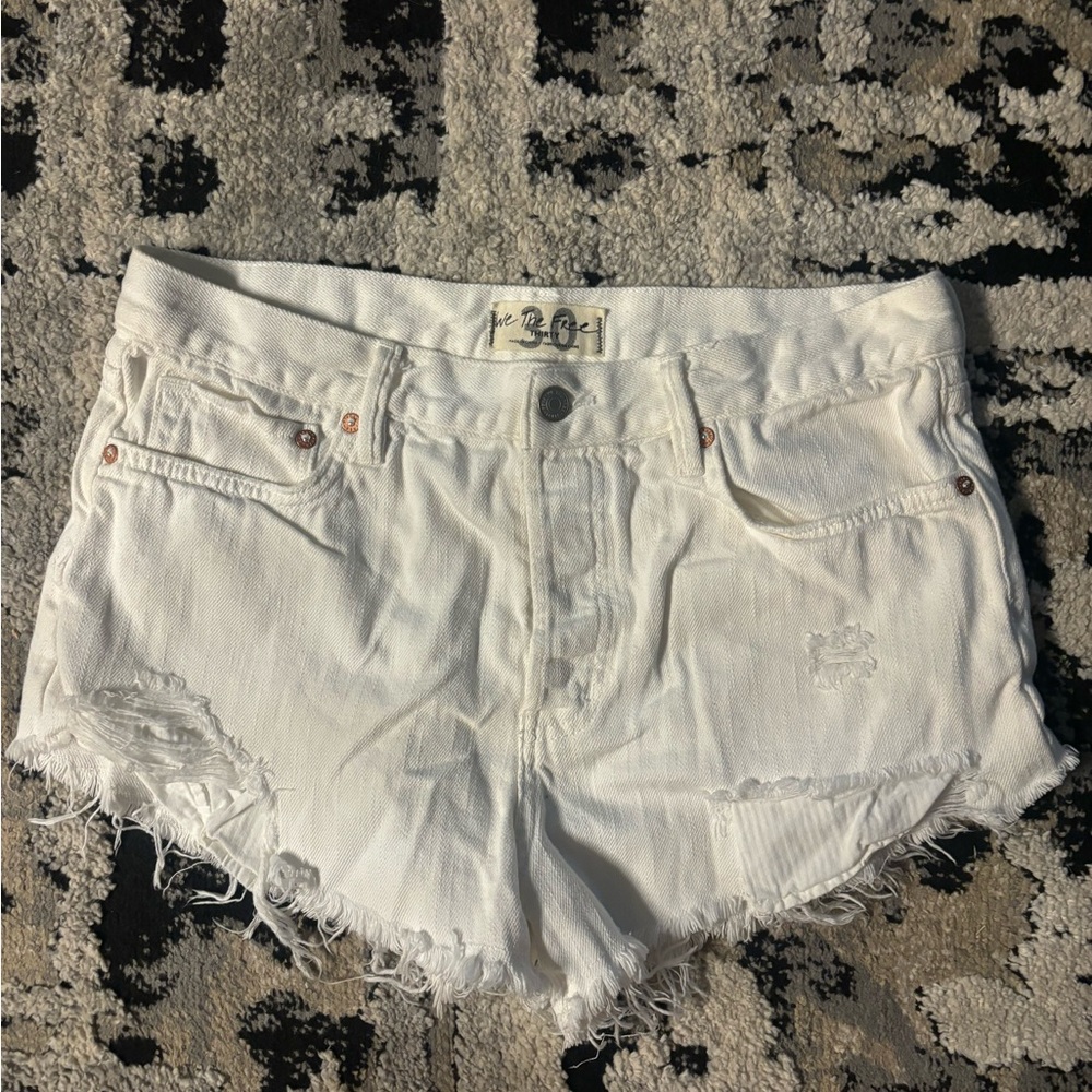 We The Free White Jean Shorts Distressed Cut-Off Style
